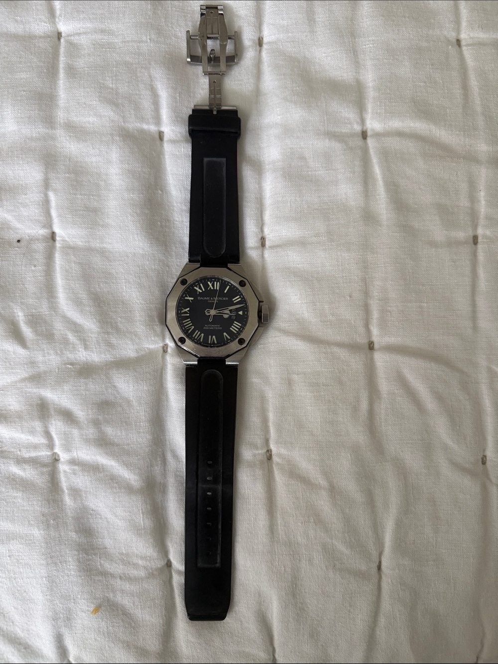 Men's Black Dial Stainless Octagonal Watch with Black Strap